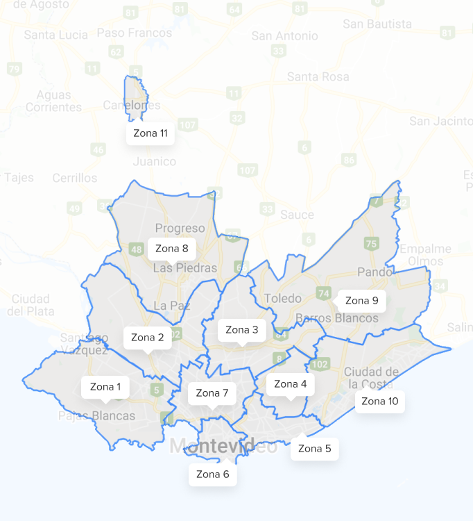Mapa de zonas de cobertura Mercado Envíos Flex Montevideo